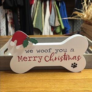 Festive Dog Bone Christmas Decoration - White and Red